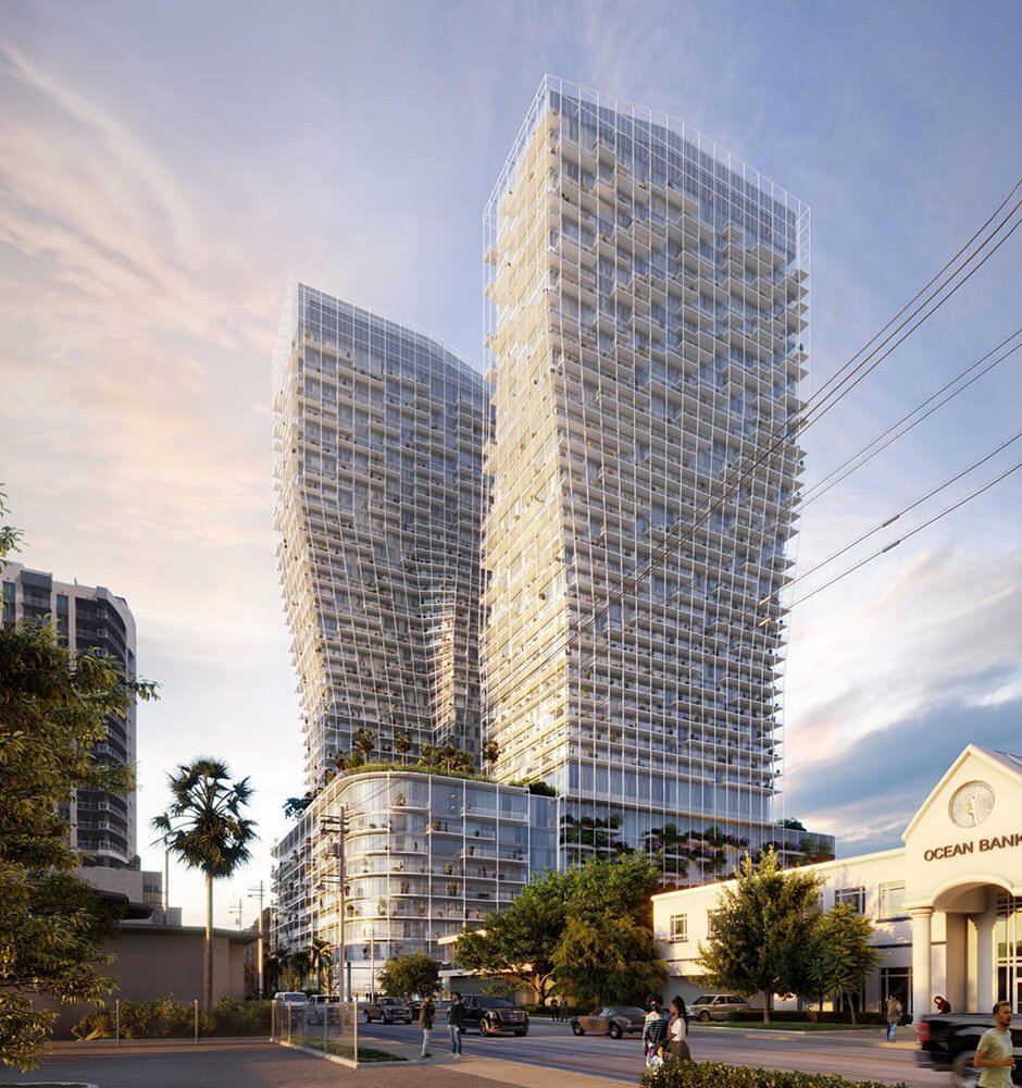 ODA designs tapered skyscrapers wrapped in a steel grid in Fort Lauderdale