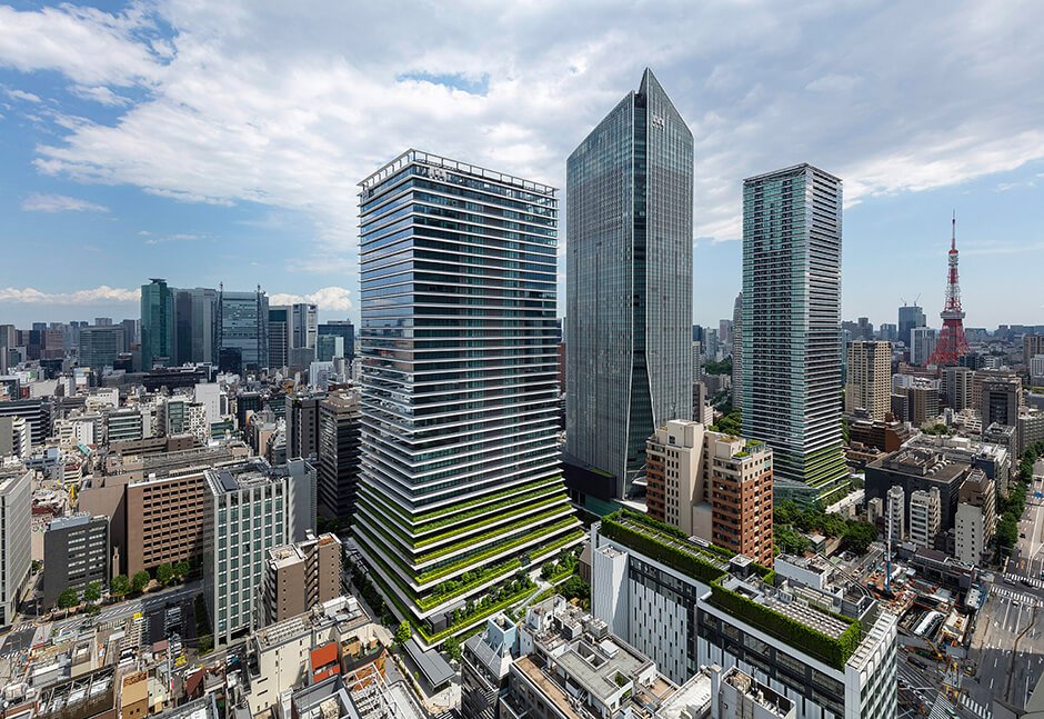 Ingenhoven Architects unveils pair of plant-covered skyscrapers in Tokyo