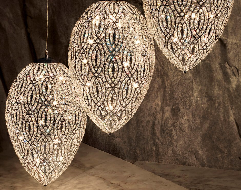 Lighting up with LED lights and Swarovski crystals: the perfect marriage between energy saving and elegance.